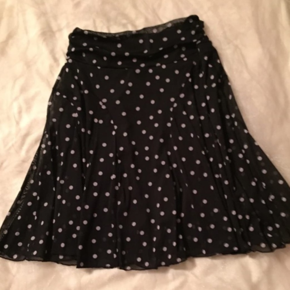 Polka Dot Illusion Net Ruched Waist Midi Skirt